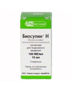 Insulin isophan human genetically engineered - Biosulin N suspension for p / dermal introduction 100 IU / ml bottle of 10 ml 1pc. pack florida Pharmacy Online - florida.buy-pharm.com