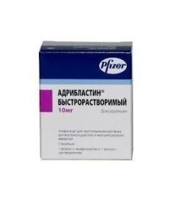 doxorubicin - Adriblastin quick-dissolving lyophilisate d / r for in / vessel. and in / bubble. enter 10 mg bottle 1 pc. florida Pharmacy Online - florida.buy-pharm.com