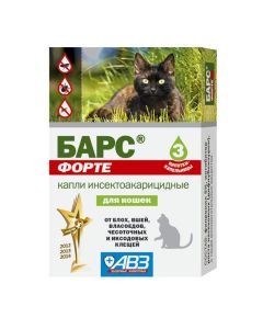 Fypronyl, dyflubenzuron - Bars Forte drops for cats against fleas and ticks pipettes 3 pcs. florida Pharmacy Online - florida.buy-pharm.com