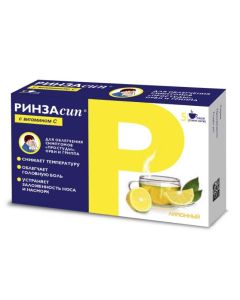 Paracetamol, ascorbic acid, caffeine, Fenyramyn, phenylephrine - Rinzasip with vitamin C powder for solution for oral administration Lemon 5 g sachets 5 pcs. florida Pharmacy Online - florida.buy-pharm.com