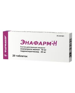 Hydrochlorothiazide, Enalapril - Enafarm-N tablets 25 mg + 10 mg 20 pcs. florida Pharmacy Online - florida.buy-pharm.com