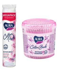 Buy Aura Hygiene Set Cotton Pads, 150 pcs + Beauty Cotton Swabs, Glass, 200 pcs | Florida Online Pharmacy | https://florida.buy-pharm.com