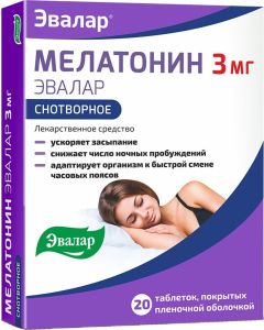 Buy Melatonin Evalar 3 mg # 20 film- coated tablets  | Florida Online Pharmacy | https://florida.buy-pharm.com