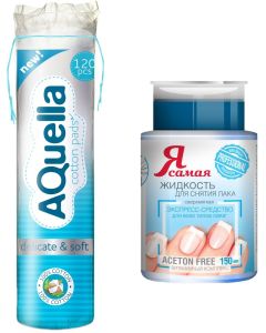 Buy Hygiene kit Aquella cotton pads, 120 pcs + Nail polish remover I am the Professional, with a pump-dispenser, 150 ml | Florida Online Pharmacy | https://florida.buy-pharm.com