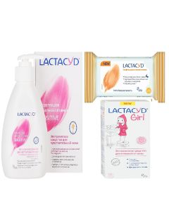 Buy Lactacyd set for intimate hygiene: gel for sensitive skin + gel for intimate hygiene for girls from 3 years old + napkins # 15  | Florida Online Pharmacy | https://florida.buy-pharm.com