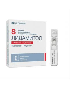 Tolperisone, lidocaine - Lidamitol solution for iv and iv injected. 100 mg / ml +2.5 mg / ml 1 ml 10 pcs. florida Pharmacy Online - florida.buy-pharm.com