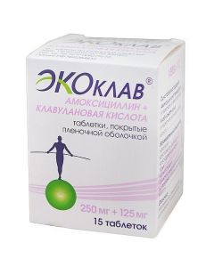 Amoxicillin, clavulanic acid - Ecoclave tablets coated.pl.ob. 250 mg + 125 mg 15 pcs. florida Pharmacy Online - florida.buy-pharm.com