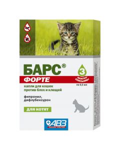 Fipronil, diflubenzuron - Bars Forte drops for cats against fleas and ticks pipette 3 pcs. florida Pharmacy Online - florida.buy-pharm.com
