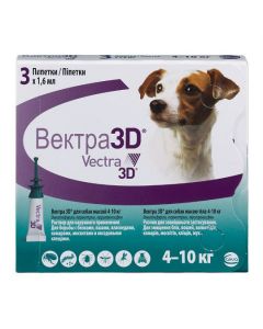 dinotefuran, permethrin, pyryproksyfen - Vectra 3D insect-acaricidal drops for dogs weighing 4-10 kg 1.6 ml pipettes 3 pcs. (BET) florida Pharmacy Online - florida.buy-pharm.com