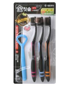 Buy DENTAL CARE Set: Toothbrush with charcoal and superfine double bristles, soft and super soft, 3 pcs + tongue scraper, assorted color | Florida Online Pharmacy | https://florida.buy-pharm.com