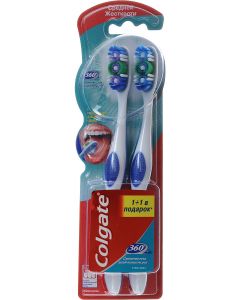 Buy Colgate Toothbrush '360 super cleanliness of the entire oral cavity', medium hard, antibacterial, 1 + 1 promo packaging as a gift | Florida Online Pharmacy | https://florida.buy-pharm.com