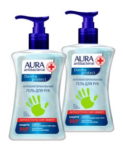 Buy Antiseptic Aura Set of 2 pieces Antibacterial hand gel Derma Protect isopropyl alcohol bottle / dispenser 2 x 250ml | Florida Online Pharmacy | https://florida.buy-pharm.com