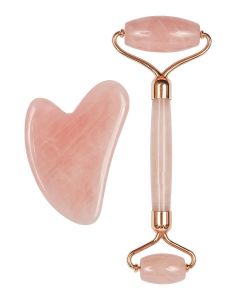 Buy 2 in 1 Gift massage roller set + gua sha scraper made of natural rose quartz for face and body / Instrument for cleansing massage, therapy on the face, back, arms, neck, shoulders | Florida Online Pharmacy | https://florida.buy-pharm.com