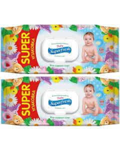 Buy SuperFresh wet wipes for children and mothers, with valve, 2 packs of 120 pcs. | Florida Online Pharmacy | https://florida.buy-pharm.com
