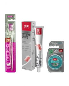 Buy Splat set for oral care: Toothpaste 'Extreme White / Extra Whitening', 75 ml, tooth brush 'Whitening', whitening, medium and dental floss 'Dental Floss' with fibers of silver and mint | Florida Online Pharmacy | https://florida.buy-pharm.com