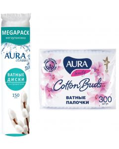 Buy Hygiene set Aura Classic cotton pads, 150 pcs + Cotton swabs, 300 pcs | Florida Online Pharmacy | https://florida.buy-pharm.com