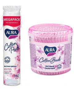 Buy Aura Hygiene Set Cotton Pads, 150 pcs + Beauty Cotton Swabs, Glass, 200 pcs | Florida Online Pharmacy | https://florida.buy-pharm.com
