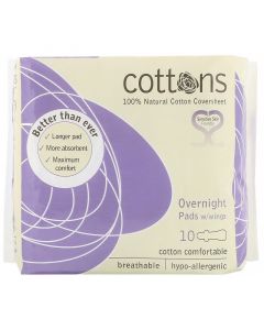 Buy Cottons, Winged Overnight Panty Liners, 100% Pure Cotton Cover, High Volume, Pack of 10  | Florida Online Pharmacy | https://florida.buy-pharm.com