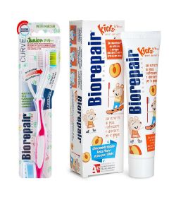Buy Biorepair Kids Toothpaste for children with peach extract, 50 ml + Biorepair CURVE Junior Toothbrush for children, pink # | Florida Online Pharmacy | https://florida.buy-pharm.com