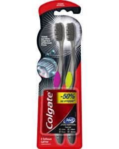 Buy Colgate 360  charcoal toothbrush, multifunctional, medium hard, 2 pcs | Florida Online Pharmacy | https://florida.buy-pharm.com