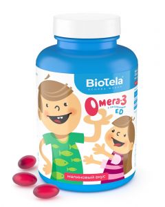 Buy BioTela Omega 3 fish oil from Iceland, with vitamins E and D for children with raspberry flavor, 120 capsules, one month course | Florida Online Pharmacy | https://florida.buy-pharm.com