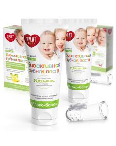 Buy Splat Baby Apple-Banana Toothpaste, for children, natural + Fingertip Toothbrush, from 0 to 3 years old, 40 ml х 2 pcs | Florida Online Pharmacy | https://florida.buy-pharm.com