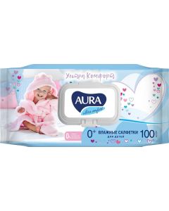Buy Aura Ultra Comfort Wet wipes for children, with aloe extract and vitamin E, with lid, 100 pcs | Florida Online Pharmacy | https://florida.buy-pharm.com