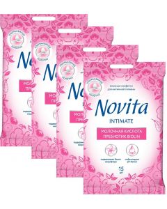 Buy Wet wipes Novita Intimate Biolin prebiotic, 4 packs of 15 pieces each  | Florida Online Pharmacy | https://florida.buy-pharm.com